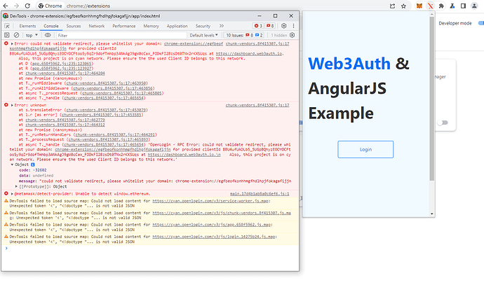 web3auth - extension - error