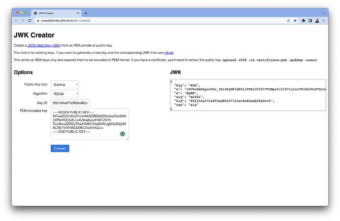 JWKS Convert Tool
