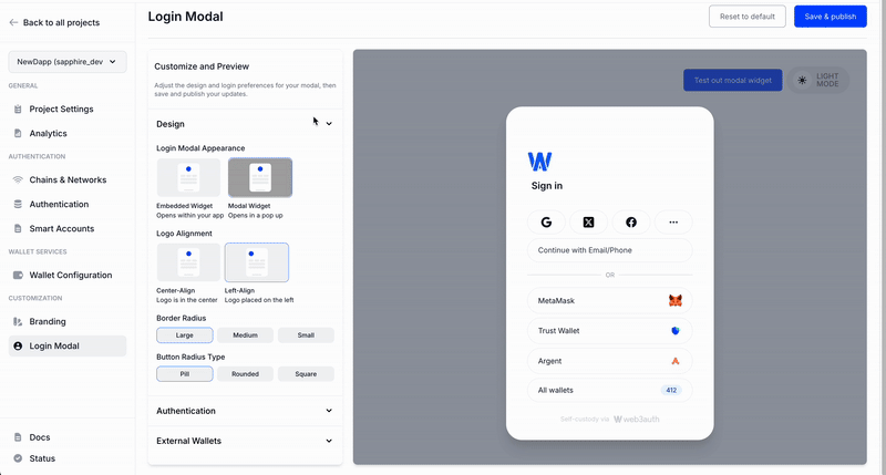 Modal customizations