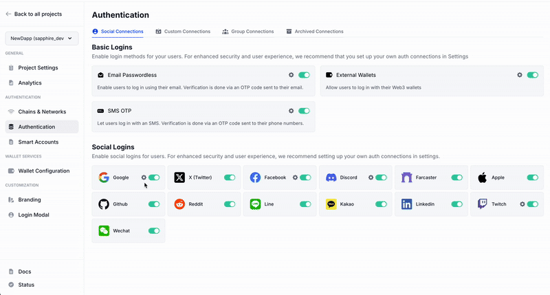 Connections on Dashboard