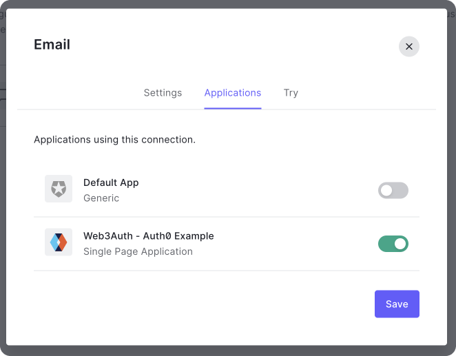 Auth0 Dashboard to enable Email Passwordless | Enable App