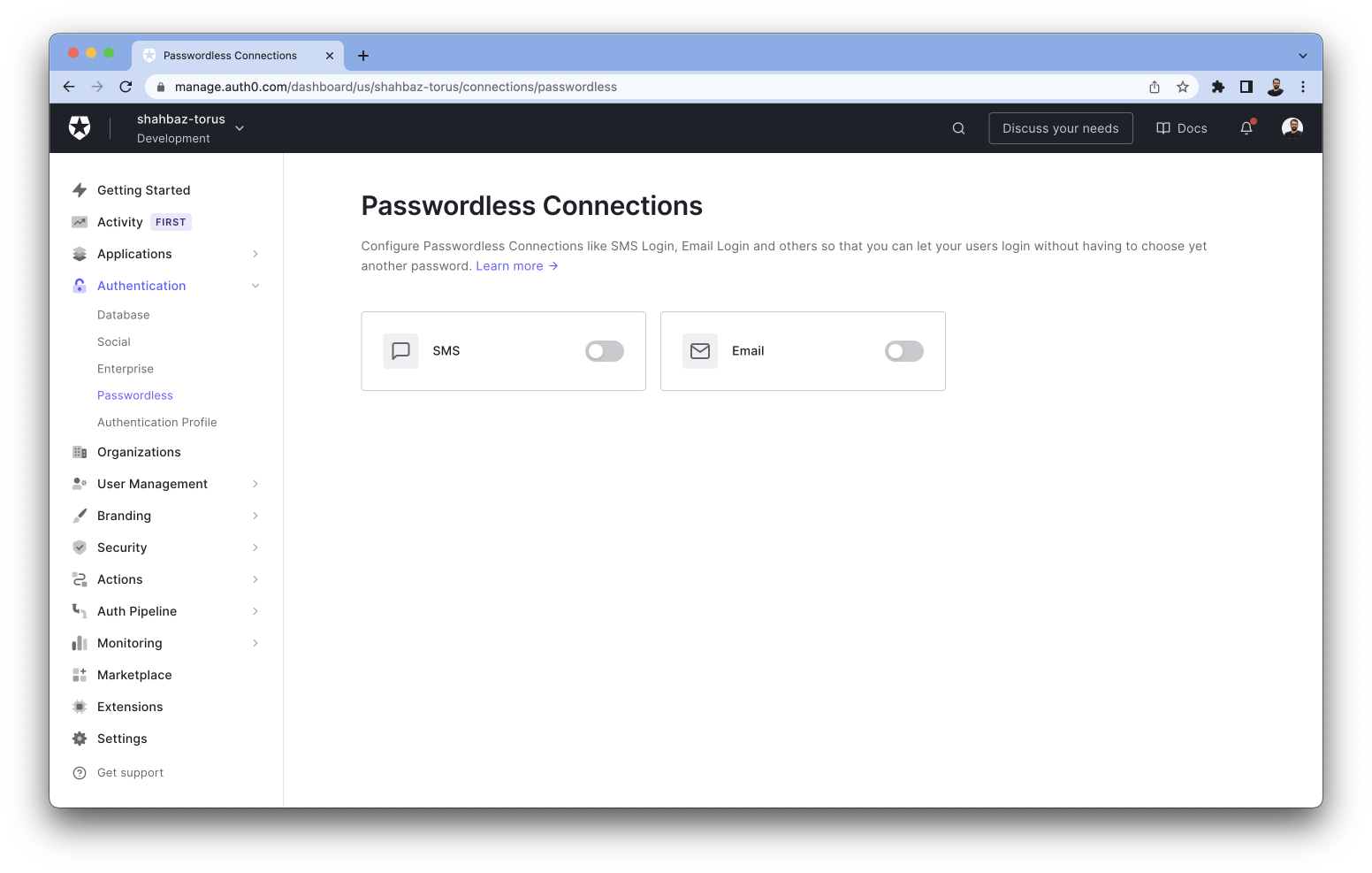 Auth0 Dashboard to enable Email Passwordless Option
