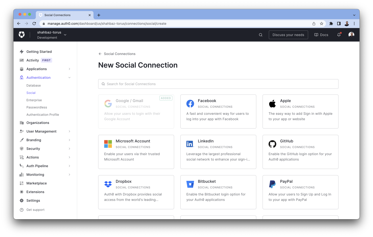 Auth0 Dashboard to enable Social logins