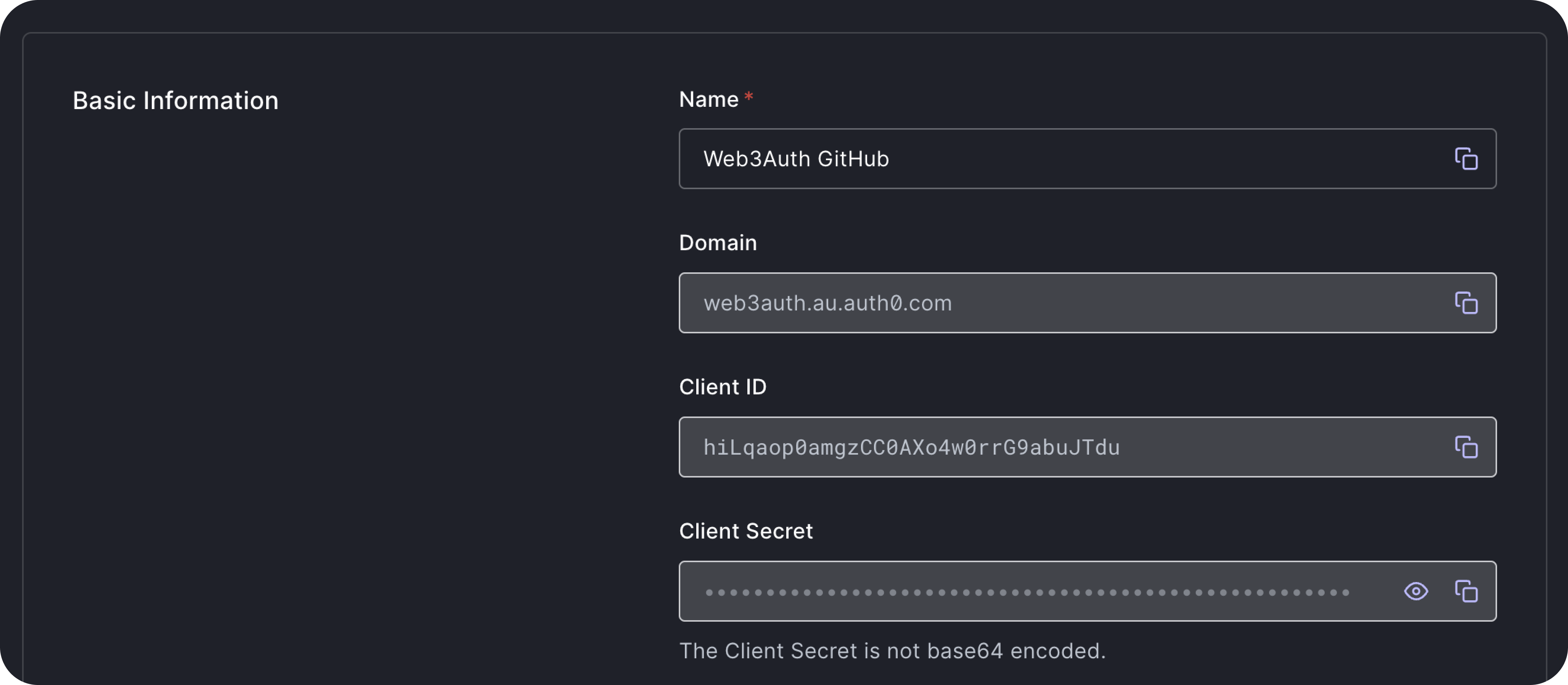 Domain and Client ID from Auth0 Dashboard