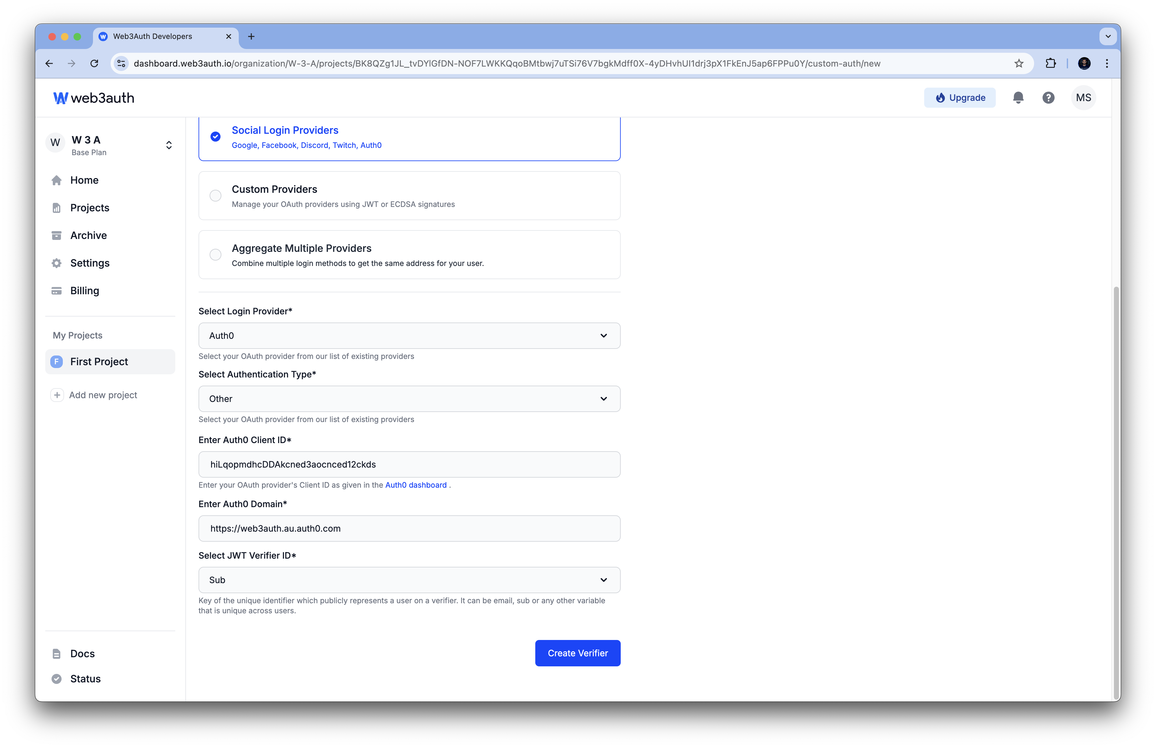 WorldCoin - Domain and Client ID from Auth0 Dashboard