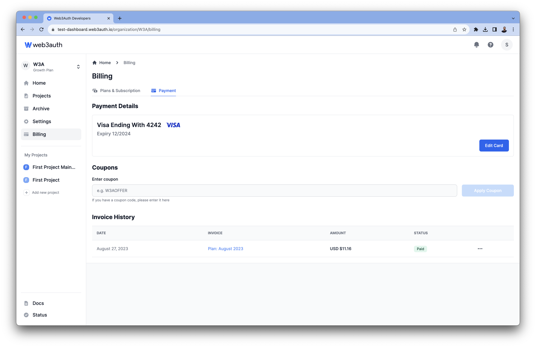 Dashboard Billing Teams Choice of Plans