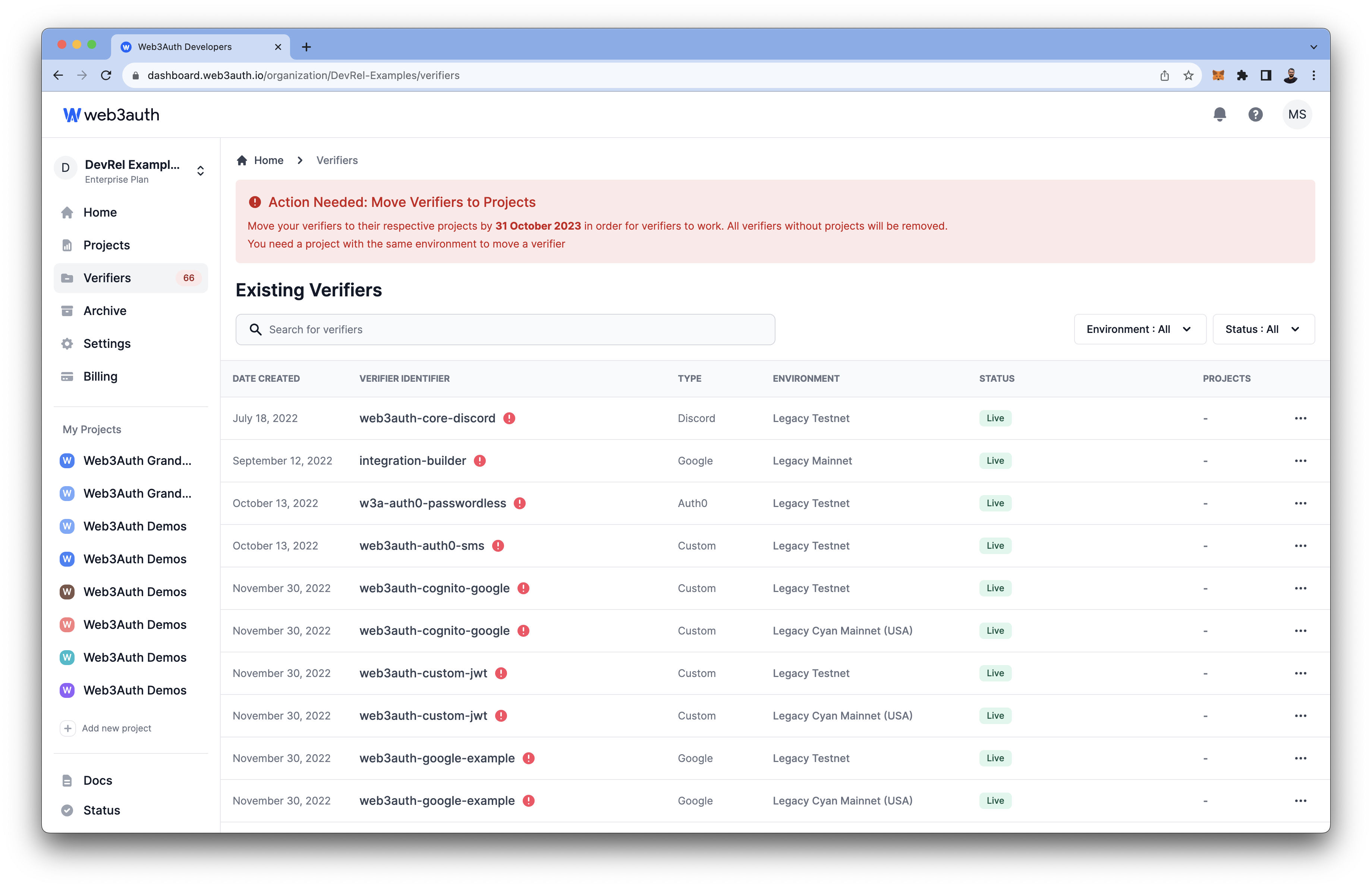 Migrate Verifiers to a Project.