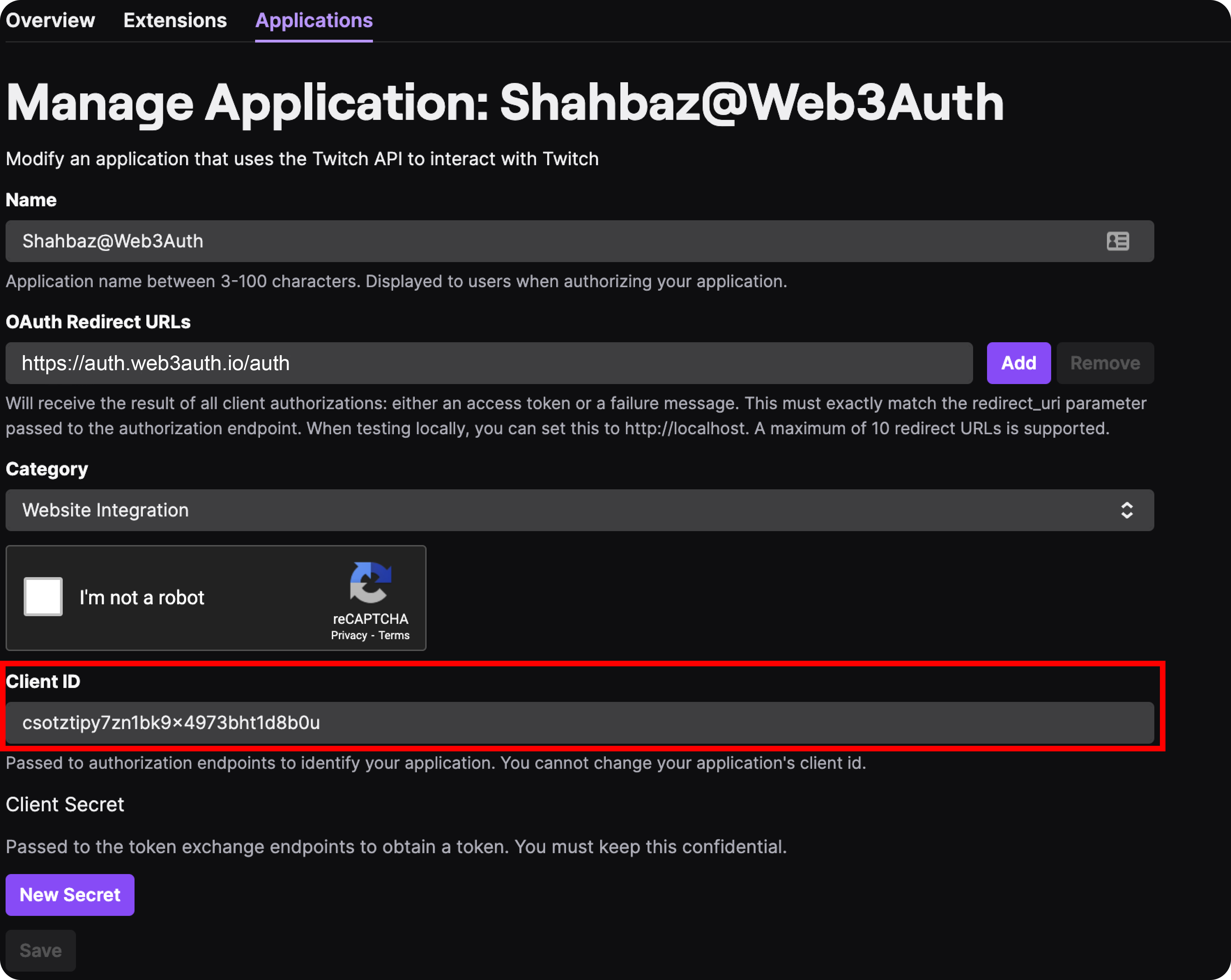 Twitch OAuth2.0 App Manage