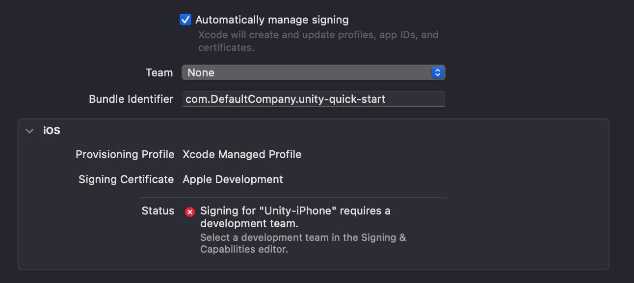 iOS Unity Team selection