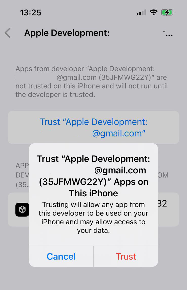 iOS Unity Approve certificate